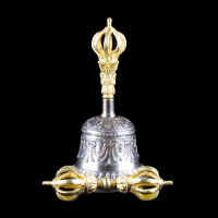 Купить Колокольчик с ваджрой (серебристый) девятиконечный, 17,5 см, Непал, хорошее качество в интернет-магазине Dharma.ru