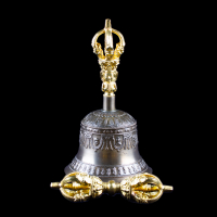 Колокольчик с ваджрой (серебристый), 17,5 см, Оригинальный колокольчик из Дехрадуна (Индия). 