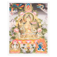 Купить Тханка печатная на холсте Манджушри (31,6 х 42 см) в интернет-магазине Dharma.ru