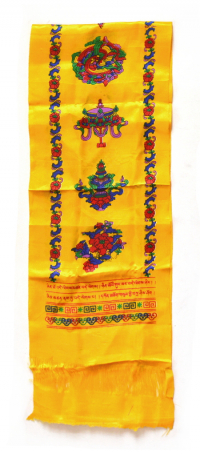 Купить Хадак желтый с Восемью Драгоценными Символами (28 x 160 см) в интернет-магазине Dharma.ru