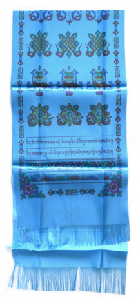 Купить Хадак синий с восемью драгоценными символами (35 x 150 см) в интернет-магазине Dharma.ru
