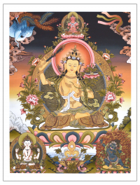 Купить Тханка печатная на холсте Манджушри (32,8 х 44 см) в интернет-магазине Dharma.ru