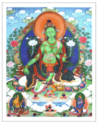 Купить Тханка печатная на холсте Зеленая Тара (32 х 41 см) в интернет-магазине Dharma.ru