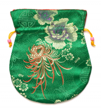 Купить Мешочек для четок зеленый с цветами, 16,5 x 19,5 см в интернет-магазине Dharma.ru