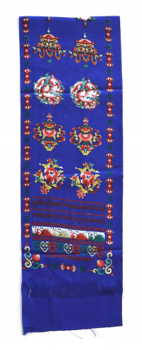 Купить Хадак синий с Восемью Драгоценными Символами (25 x 155 см) в интернет-магазине Dharma.ru
