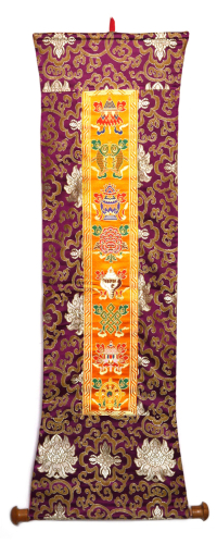 Купить Вымпел с Драгоценными Символами фиолетово-оранжевый, 25 x 88 см в интернет-магазине Dharma.ru