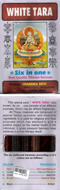 Купить White Tara (Белая Тара, набор из шести благовоний), 6 x 14 = 84 палочки по 18 см в интернет-магазине Dharma.ru