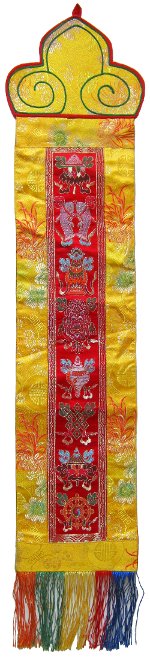 Купить Вымпел с Драгоценными символами (красный с желтой окантовкой) в интернет-магазине Dharma.ru