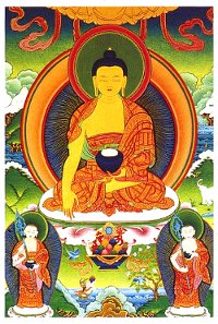 Купить Открытка Будда Шакьямуни, Шарипутра и Маутгальяна (7 х 10 см) в интернет-магазине Dharma.ru