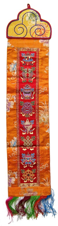 Купить Вымпел с Драгоценными символами (красный, с оранжевой окантовкой) в интернет-магазине Dharma.ru