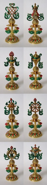 Купить Набор статуэток Восемь Драгоценных Символов (большие, золотистые), 17 см (уценка) в интернет-магазине Dharma.ru