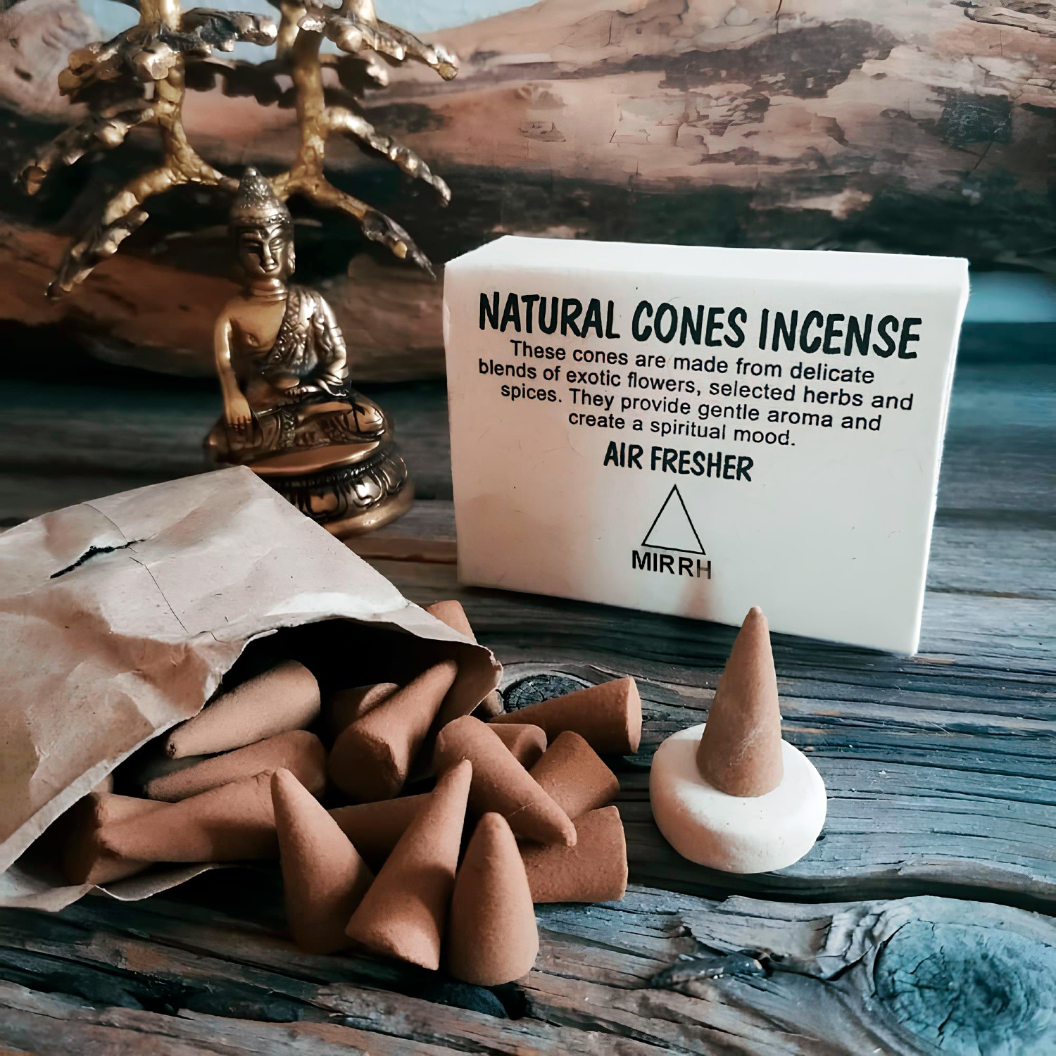 Купить Natural Cones Incense Myrrh (Натуральное конусное благовоние Мирра), 25 конусов по 3 см в интернет-магазине Dharma.ru